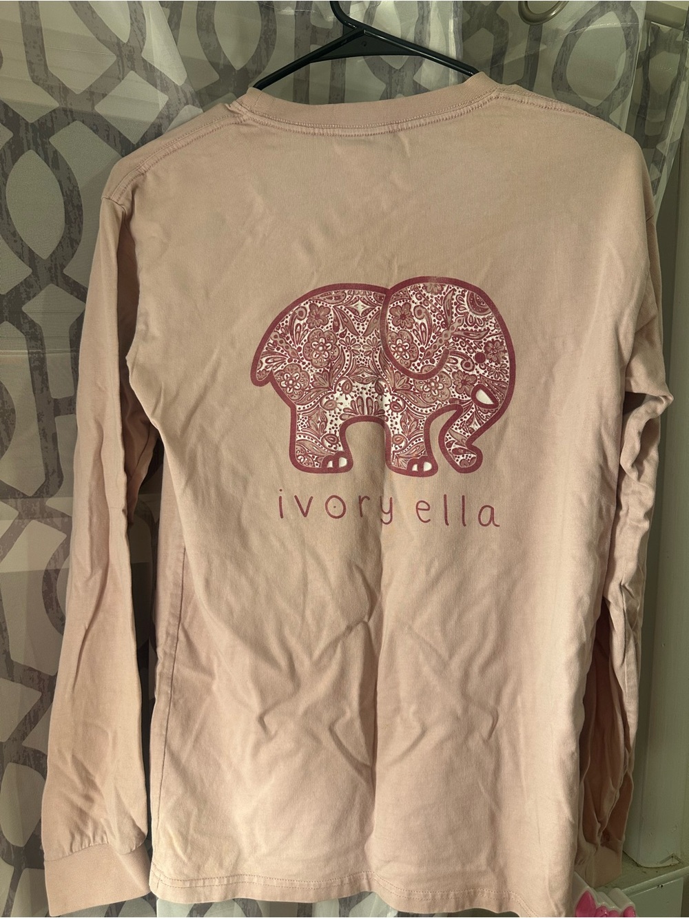 ivory ella Long Sleeve Tee with Paisley Elephant Graphic - Blush